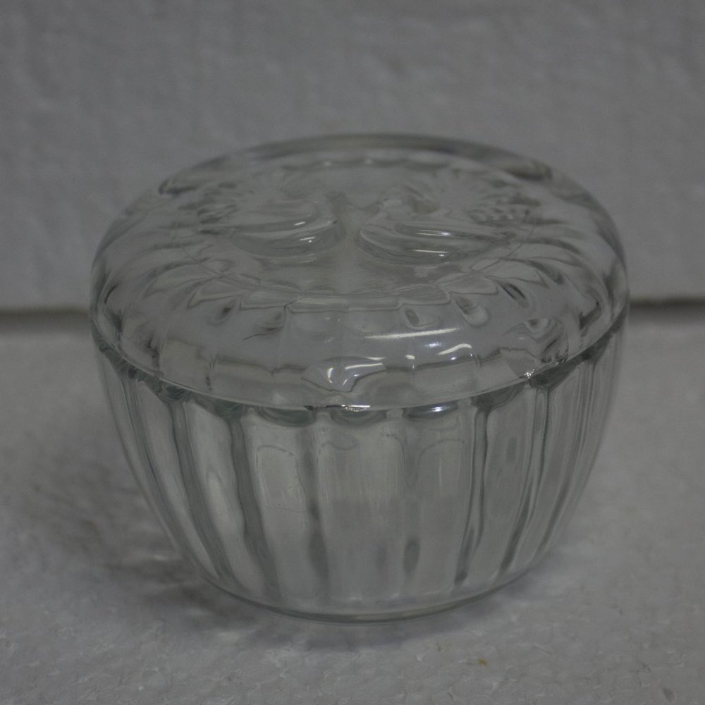 Vintage Bormioli Glass Covered Trinket Box w/ 2 Doves Ribbed Fin Made in Italy